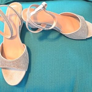 Bridal Walk crystal encrusted mid height wedge sandal.